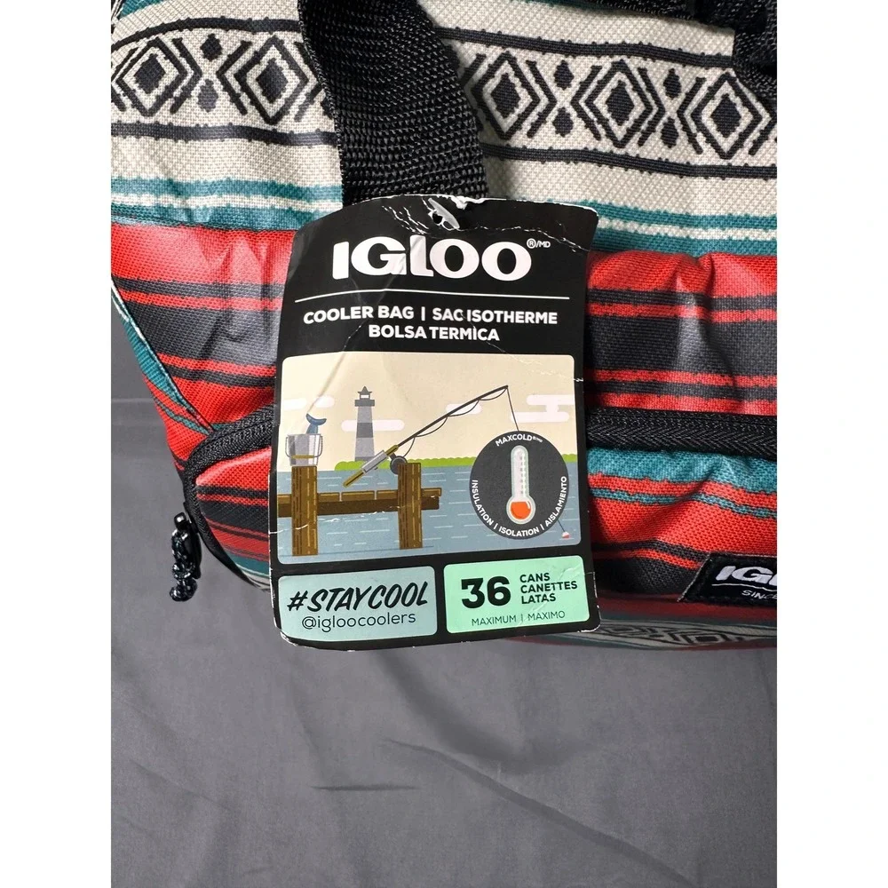 Igloo MaxCold 36 Can Snapdown Cooler Bag Red Blanket Stripe Southwestern Pattern